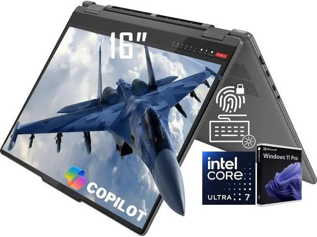 Main image of Lenovo Yoga 7i 16" AI Powered 2-in-1 FHD+ Touchscreen Laptop, Intel 12-Core Ultra 7 155U (Beat i7-1355U), 16GB LPDDR5X RAM 1TB SSD, Backlit KB, FHD IR Webcam, Fingerprint Reader, AI Copilot, Win11 Pro