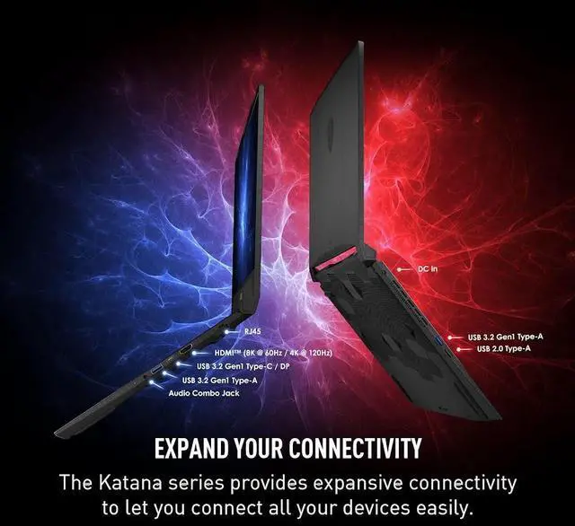 Alt view image 5 of 7 - MSI Katana 15.6" 144Hz Premium Gaming Laptop, AMD Ryzen 9 8945HS(Beat i9-13900H, 5.2 GHz), NVIDIA GeForce RTX 4070, 32GB DDR5 1TB SSD, Wi-Fi 6E, 4-Zone RGB Keyboard, AI & VR Ready, Win11 Home