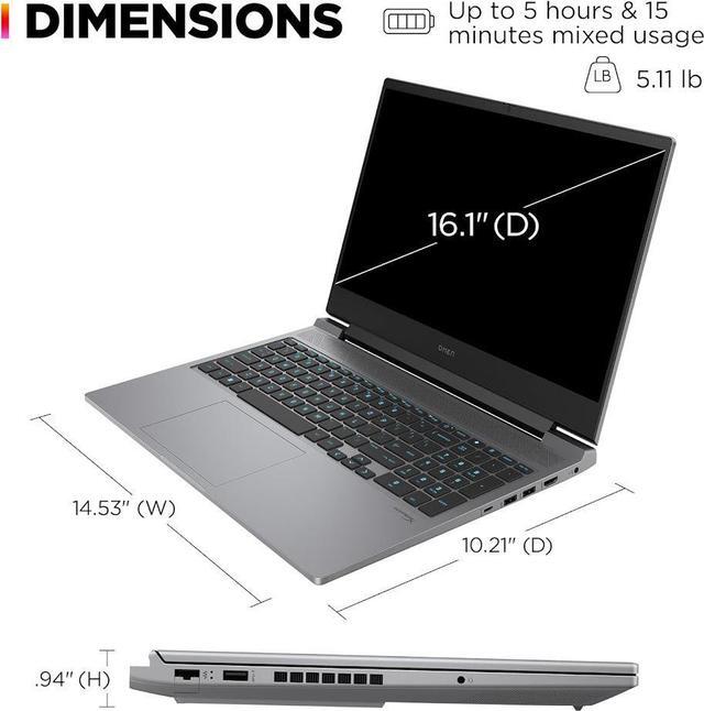 Alt view image 6 of 6 - HP OMEN Gaming Laptop, 16.1" 144Hz FHD Display, Intel Core i7-14650HX(16 cores, up to 5.20 GHz), GeForce RTX 4060, 64GB DDR5 2TB SSD, 1-Zone RGB Backlit KB, Wi-Fi 6E, RJ-45, Thunderbolt 4, Win11 Pro