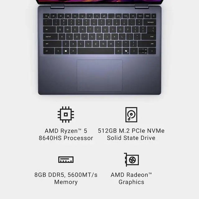 Alt view image 6 of 7 - Dell Inspiron 2-in-1 AI PC Laptop, 14" WUXGA(1920x1200) Touchscreen IPS 250 Nits Display, AMD Ryzen 5 8640HS(Up to 4.9 GHz), 16GB DDR5 RAM, 1TB SSD, Backlit Keyboard, Fingerprint Reader, Win11 Home