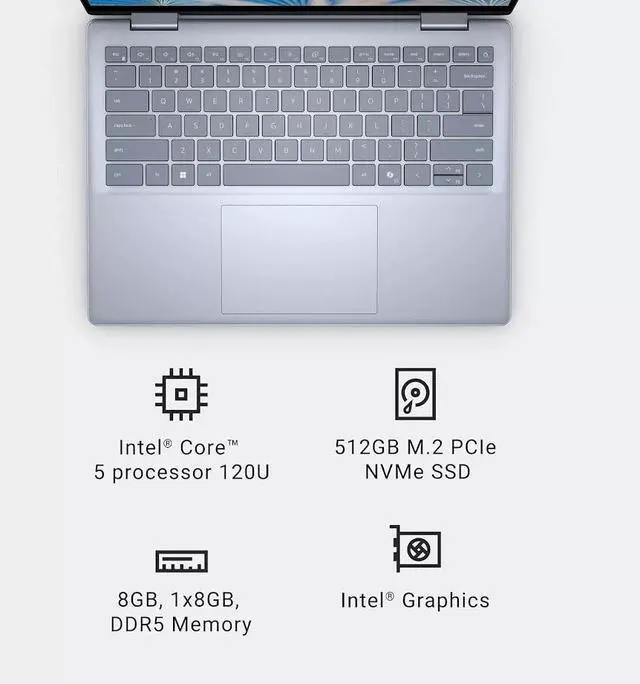 Alt view image 4 of 7 - Dell Inspiron 2-in-1 Copilot AI Laptop, 14" FHD+ Touchscreen IPS 250 Nits LED Display, Intel Core 5 120U(Up to 5.0 GHz), 32GB DDR5 RAM, 1TB SSD, Backlit KB, Fingerprint Reader, Wi-Fi 6E, Win11 Pro