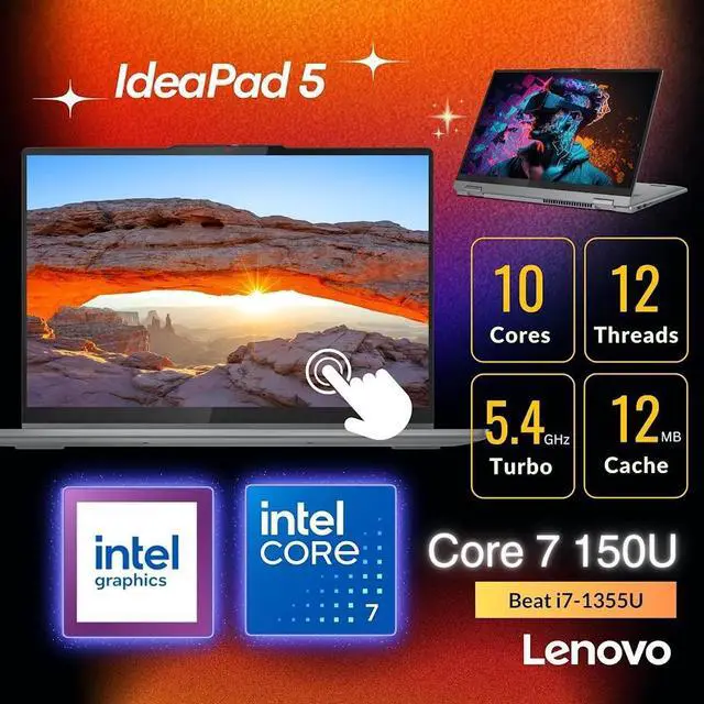 Alt view image 3 of 6 - Lenovo IdeaPad Flex 5 2-in-1 Laptop, 16" WUXGA IPS Touchscreen, Intel 10-Core 7 150U(Up to 5.4 GHz), 16GB LPDDR5X RAM 2TB SSD, Copilot AI Laptop, Backlit Keyboard, Fingerprint Reader, Win11 Pro