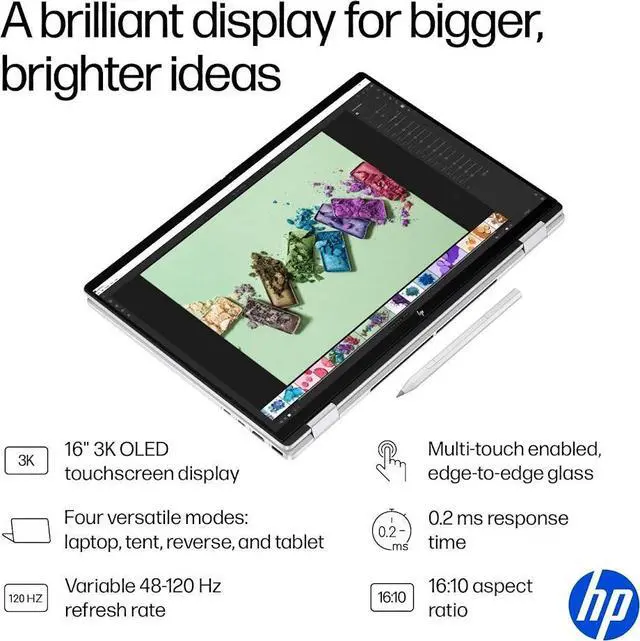 Alt view image 3 of 7 - HP OmniBook 7 Flip 16" 2-in-1 Copilot AI Laptop, 3K OLED Touchscreen Display, Intel Evo 8-Core Ultra 7 258V(>Ultra 9 185H), 32GB LPDDR5X 2TB SSD, WiFi 7, Backlit KB, W/ S Pen, Win11 Home
