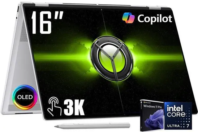 Main image of HP OmniBook 7 16" 2-in-1 AI Powered Laptop, 3K OLED Touchscreen Display, Intel Evo 8-Core Ultra 7 258V(>Ultra 9 185H), 32GB LPDDR5X 1TB SSD, WiFi 7, Backlit KB, W/ S Pen, Win11 Pro