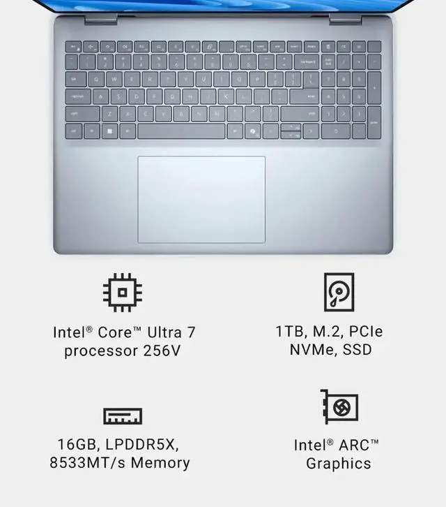 Alt view image 3 of 7 - Dell Plus 2-in-1 AI Copilot PC Business Laptop, 16" FHD+ Touchscreen Display, Intel Core Ultra 7 256V(Up to 4.8GHz), 16GB LPDDR5X 2TB PCIe 4.0 SSD, Backlit Keyboard, Windows 11 Home