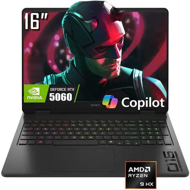 Main image of HP OMEN Gaming Laptop, 16" 2K 144Hz IPS LED Display, AMD Ryzen 9 8940HX(16 cores, up to 5.30 GHz), GeForce RTX 5060 8GB GDDR7, 32GB DDR5 2TB SSD, 4-Zone RGB Backlit KB, Wi-Fi 6E, RJ-45, Win11 Home