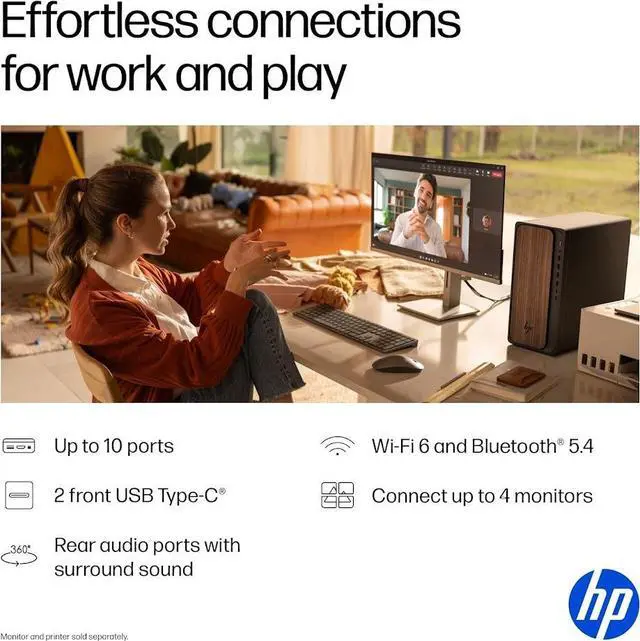 Alt view image 3 of 7 - HP OmniDesk Desktop PC, Intel Core Ultra 5 225(Up to 4.9GHz), 32GB DDR5 5600MHz 1TB PCIe 4.0 SSD, Intel Graphics, Wifi 6, Bluetooth 5.4, Microsoft Copilot, Windows 11 Pro, Dark Wood