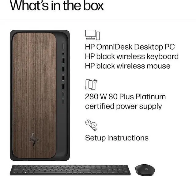 Alt view image 7 of 7 - HP OmniDesk Desktop PC, Intel Core Ultra 5 225(Up to 4.9GHz), 32GB DDR5 5600MHz 1TB PCIe 4.0 SSD, Intel Graphics, Wifi 6, Bluetooth 5.4, Microsoft Copilot, Windows 11 Pro, Dark Wood