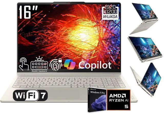 Main image of Lenovo Yoga 7 2-in-1 Business AI Laptop, 16" FHD+(1920x1200) Touchscreen Display, AMD Ryzen AI 5 340 (Up to 4.8 GHz), 16GB LPDDR5X RAM 2TB SSD, Backlit Keyboard, Fingerprint Reader, Win11 Pro