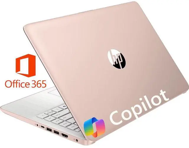 Main image of HP 2025 14" Student Laptop Computer, Intel Processor N150(Up to 3.6GHz), Microsoft Copilot AI, 4GB RAM 128B UFS, Wi-Fi 6, Bluetooth 5.4, Microsoft 365, Rose Gold, Win11 Home S