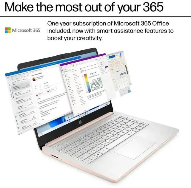 Alt view image 3 of 7 - HP 2025 14" Student Laptop Computer, Intel Processor N150(Up to 3.6GHz), Microsoft Copilot AI, 4GB RAM 128B UFS, Wi-Fi 6, Bluetooth 5.4, Microsoft 365, Silver, Win11 Home S