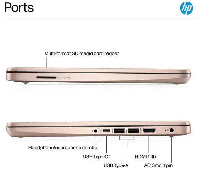 Alt view image 6 of 7 - HP 2025 14" Student Laptop Computer, Intel Processor N150(Up to 3.6GHz), Microsoft Copilot AI, 4GB RAM 128B UFS, Wi-Fi 6, Bluetooth 5.4, Microsoft 365, Rose Gold, Win11 Home S