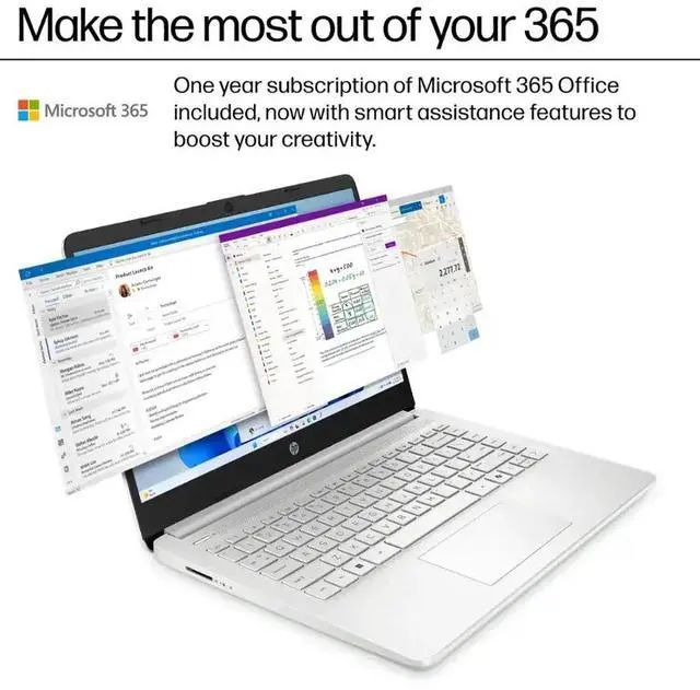 Alt view image 4 of 7 - HP 2025 14" Student Laptop Computer, Intel Processor N150(Up to 3.6GHz), Microsoft Copilot AI, 4GB RAM 128B UFS, Wi-Fi 6, Bluetooth 5.4, Microsoft 365, Silver, Win11 Home S