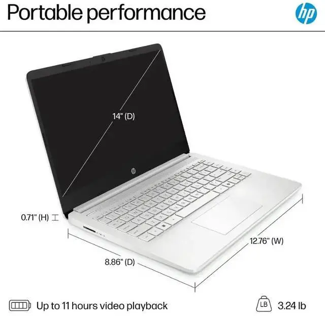 Alt view image 7 of 7 - HP 2025 14" Student Laptop Computer, Intel Processor N150(Up to 3.6GHz), Microsoft Copilot AI, 4GB RAM 128B UFS, Wi-Fi 6, Bluetooth 5.4, Microsoft 365, Silver, Win11 Home S