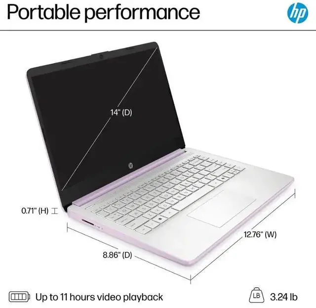 Alt view image 7 of 7 - HP 2025 14" Student Laptop Computer, Intel Processor N150(Up to 3.6GHz), Microsoft Copilot AI, 4GB RAM 128B UFS, Wi-Fi 6, Bluetooth 5.4, Microsoft 365, Lavender, Win11 Home S