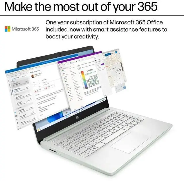 Alt view image 3 of 7 - HP 2025 14" Student Laptop Computer, Intel Processor N150(Up to 3.6GHz), Microsoft Copilot AI, 8GB RAM 128B UFS, Wi-Fi 6, Bluetooth 5.4, Microsoft 365, Green, Win11 Home S