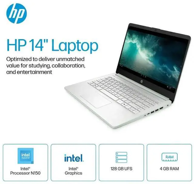 Alt view image 2 of 7 - HP 2025 14" Student Laptop Computer, Intel Processor N150(Up to 3.6GHz), Microsoft Copilot AI, 8GB RAM 128B UFS, Wi-Fi 6, Bluetooth 5.4, Microsoft 365, Green, Win11 Home S
