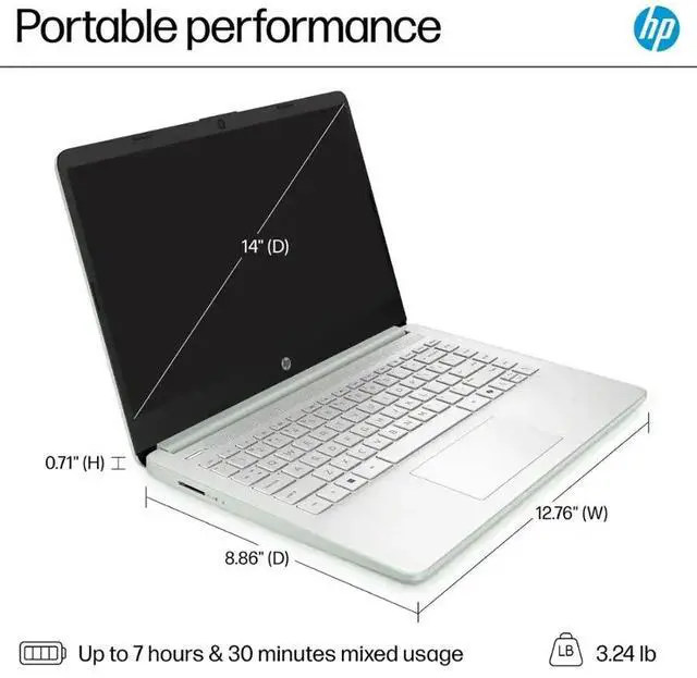 Alt view image 7 of 7 - HP 2025 14" Student Laptop Computer, Intel Processor N150(Up to 3.6GHz), Microsoft Copilot AI, 8GB RAM 128B UFS, Wi-Fi 6, Bluetooth 5.4, Microsoft 365, Green, Win11 Home S