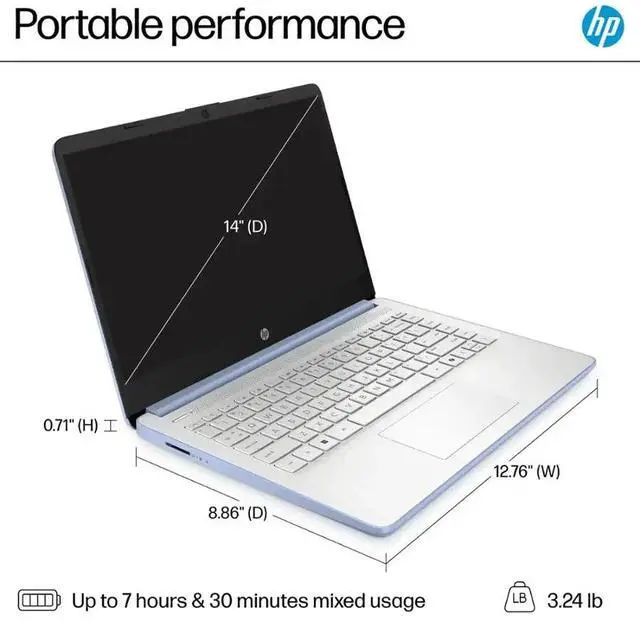 Alt view image 7 of 7 - HP 2025 14" Student Laptop Computer, Intel Processor N150(Up to 3.6GHz), Microsoft Copilot AI, 4GB RAM 128B UFS, Wi-Fi 6, Bluetooth 5.4, Microsoft 365, Blue, Win11 Home S