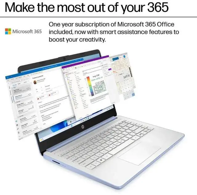Alt view image 3 of 7 - HP 2025 14" Student Laptop Computer, Intel Processor N150(Up to 3.6GHz), Microsoft Copilot AI, 4GB RAM 128B UFS, Wi-Fi 6, Bluetooth 5.4, Microsoft 365, Blue, Win11 Home S