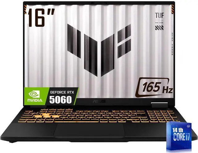 Main image of ASUS TUF F16 16" FHD+ 165Hz Gaming Laptop, 14th Gen Intel 16-Core i7-14650HX(>i9-13900HX), GeForce RTX 5060 8GB GDDR7, 64GB DDR5 RAM, 2TB PCIe 4.0 SSD, RGB Backlit KB, Thunderblot 4, RJ45, Win11 Home