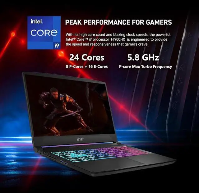 Alt view image 2 of 7 - MSI Katana 15 HX 15.6 165Hz QHD Gaming Laptop, Intel 24-Core i9-14900HX(Up to 5.8 GHz), NVIDIA Geforce RTX 5070 with 8GB GDDR7, 32GB DDR5 1TB PCIe 4.0 SSD, 4 Zone RGB KB, RJ-45, Win11 Home