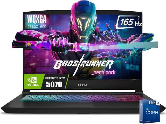 Main image of MSI Katana 15 HX 15.6 165Hz QHD Gaming Laptop, Intel 24-Core i9-14900HX(Up to 5.8 GHz), NVIDIA Geforce RTX 5070 with 8GB GDDR7, 32GB DDR5 1TB PCIe 4.0 SSD, 4 Zone RGB KB, RJ-45, Win11 Home