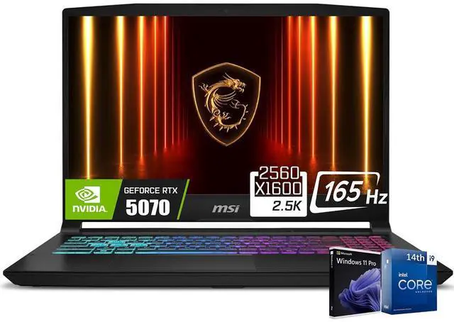 Main image of MSI Katana 15.6 165Hz WQXGA Gaming Laptop, Intel 24-Core i9-14900HX(Up to 5.8 GHz), NVIDIA Geforce RTX 5070 with 8GB GDDR7, 32GB DDR5 2TB PCIe 4.0 SSD, 4 Zone RGB Keyboard, RJ-45, Win11 Pro