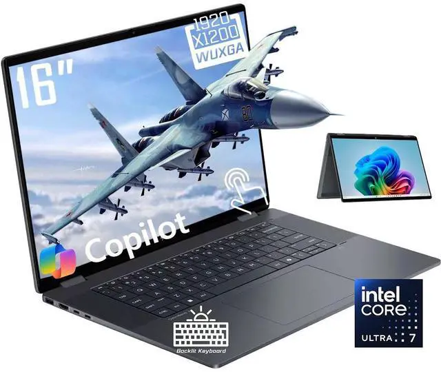 Main image of HP OmniBook X Flip 2-in-1 Copilot PC Laptop, 16" 2K IPS Touchscreen 400 Nits Display, Intel Core Ultra 7 256V(>Ultra 9 185H), 16GB LPDDR5X 1TB PCIe 4.0 SSD, Wi-Fi 6E, Backlit Keyboard, Win 11 Home