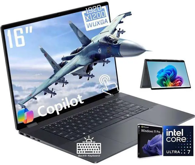 Main image of HP OmniBook X Flip 2-in-1 Copilot PC Laptop, 16" 2K IPS Touchscreen 400 Nits Display, Intel Core Ultra 7 256V(>Ultra 9 185H), 16GB LPDDR5X 2TB PCIe 4.0 SSD, Wi-Fi 6E, Backlit Keyboard, Win 11 Pro
