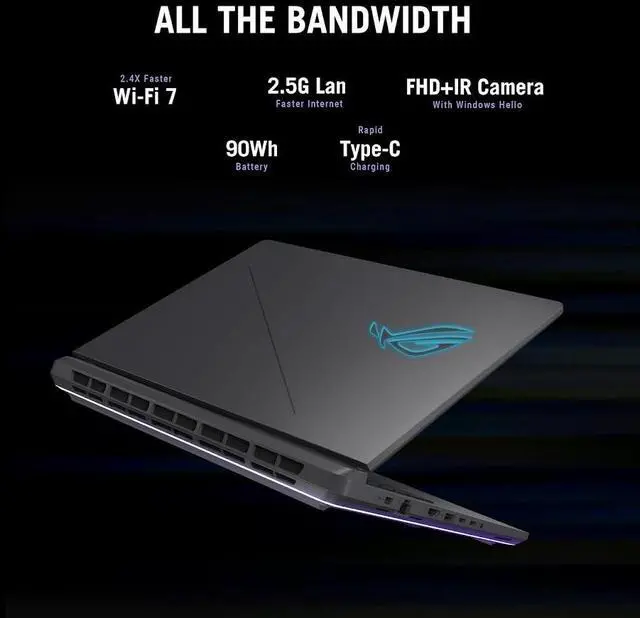 Alt view image 6 of 7 - ASUS ROG Strix G16 Gaming Laptop, 16 FHD+ 16:10 165Hz/3ms Display, NVIDIA GeForce RTX 5060 8GB GDDR7, Intel Core i7-14650HX, 64GB DDR5 4TB PCIe 4.0 SSD, Wi-Fi 7, 4 Zone RGB KB, RJ-45, Win11 Pro