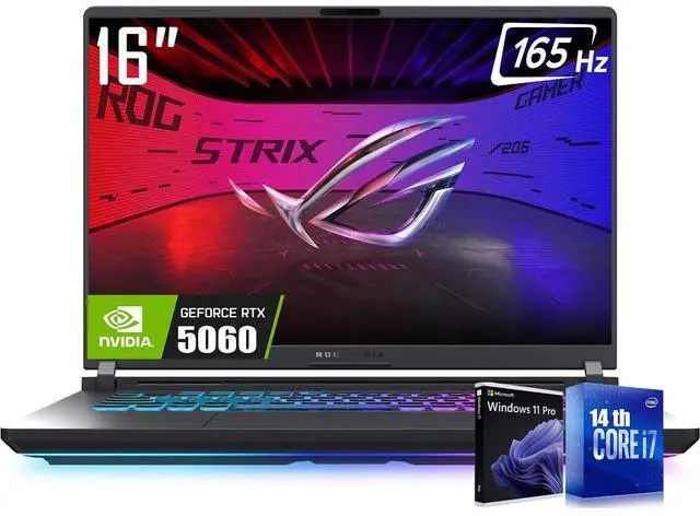 Main image of ASUS ROG Strix G16 Gaming Laptop, 16 FHD+ 16:10 165Hz/3ms Display, NVIDIA GeForce RTX 5060 8GB GDDR7, Intel Core i7-14650HX, 64GB DDR5 4TB PCIe 4.0 SSD, Wi-Fi 7, 4 Zone RGB KB, RJ-45, Win11 Pro