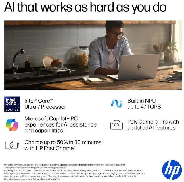 Alt view image 4 of 7 - HP OmniBook 7 Copilot PC Laptop, 17.3" FHD IPS Touchscreen 400 Nits Display, Intel Core Ultra 7 258V(>Ultra 9 185H), 32GB LPDDR5X 1TB PCIe 4.0 SSD, Wi-Fi 6E, Backlit KB, Thunderbolt 4, Win 11 Pro