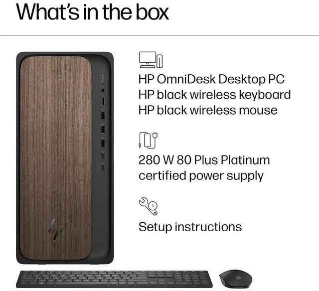 Alt view image 7 of 7 - HP OmniDesk Desktop PC, Intel Core Ultra 7 265(>Ultra 9 185H), 32GB DDR5 5600MHz 1TB PCIe 4.0 SSD, Intel Graphics, Wifi 6, Bluetooth 5.4, Microsoft Copilot, Windows 11 Pro, Dark Wood