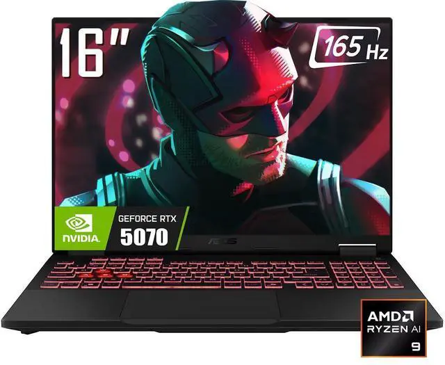 Main image of ASUS TUF A16 16" FHD+ 165Hz Gaming Laptop, AMD Ryzen AI 9 270 CPU(Up to 5.2 GHz), NVIDIA GeForce RTX 5070 8GB GDDR7, 32GB DDR5 RAM 1TB PCIe 4.0 SSD, RGB Backlit KB, RJ45, Win11 Home