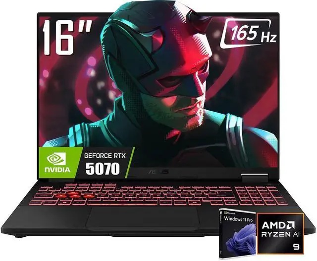 Main image of ASUS TUF A16 16" FHD+ 165Hz Gaming Laptop, AMD Ryzen AI 9 270 CPU(Up to 5.2 GHz), NVIDIA GeForce RTX 5070 8GB GDDR7, 32GB DDR5 RAM 1TB PCIe 4.0 SSD, RGB Backlit KB, RJ45, Win11 Pro