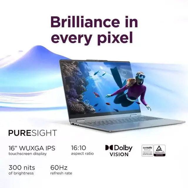 Alt view image 3 of 7 - Lenovo Yoga 7i 2-in-1 Business Laptop, 16" WUXGA Touchscreen 60Hz Display, Intel Core Ultra 5 226V(Up to 4.5GHz), 16GB LPDDR5X RAM 2TB SSD, Backlit Keyboard, Wi-Fi 7, Fingerprint Reader, Win11 Pro