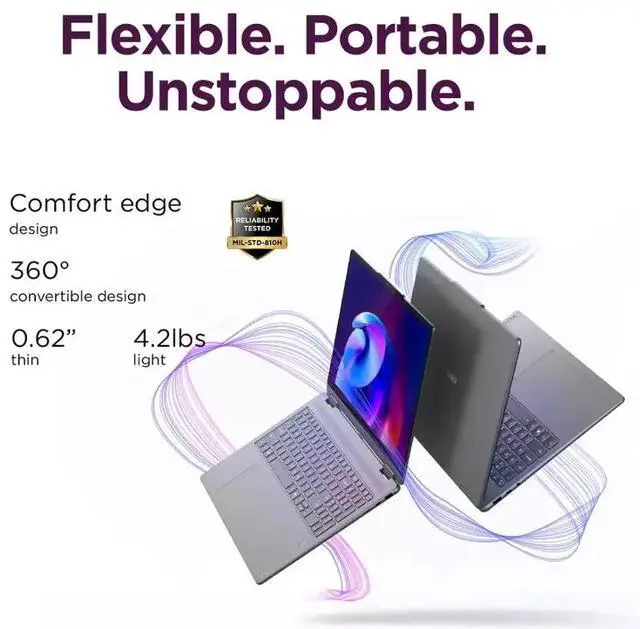 Alt view image 7 of 7 - Lenovo Yoga 7i 2-in-1 Business Laptop, 16" WUXGA Touchscreen 60Hz Display, Intel Core Ultra 5 226V(Up to 4.5GHz), 16GB LPDDR5X RAM 2TB SSD, Backlit Keyboard, Wi-Fi 7, Fingerprint Reader, Win11 Pro