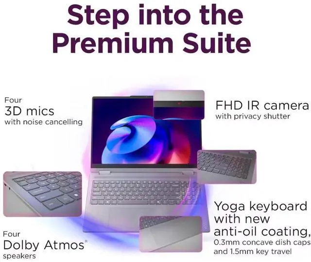 Alt view image 4 of 7 - Lenovo Yoga 7i 2-in-1 Business Laptop, 16" WUXGA Touchscreen 60Hz Display, Intel Core Ultra 5 226V(Up to 4.5GHz), 16GB LPDDR5X RAM 2TB SSD, Backlit Keyboard, Wi-Fi 7, Fingerprint Reader, Win11 Pro