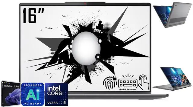 Main image of Lenovo Yoga 7i 2-in-1 Copilot + PC Laptop, 16" 2K Touchscreen 300 nits Display, Intel Core Ultra 5 226V(>Ultra 7 155U), 16GB 8533 MHz DDR5 RAM | 512GB SSD, Backlit KB, Fingerprint, WiFi 7, Win11 Pro