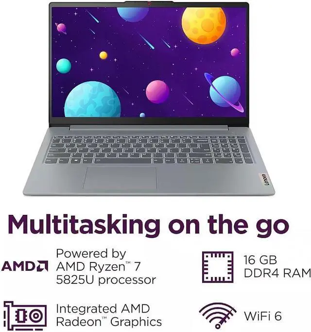 Alt view image 2 of 7 - Lenovo IdeaPad Slim 3 Laptop, 15.6 FHD Touchscreen 300 nits Display, AMD Ryzen 7 5825U (Up to 4.5 GHz), AMD Radeon Graphics, 16GB DDR4 2TB SSD, Wi-Fi 6, Bluetooth 5.2, Dolby Audio, Win11 Home