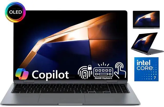 Main image of Samsung Galaxy Book 4 360 2 in 1 AI Laptop, 15.6" FHD OLED Touchscreen 370 Nits Display, Intel 10-Core 7 150U(Beat i7-1355U), 16GB LPDDR5 512GB SSD, Fingerprint Reader, Backlit KB, Win11 Home
