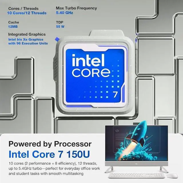 Alt view image 2 of 7 - Dell Inspiron 27 All-in-One Desktop, 27" FHD (1920 x 1080) LED Display, Intel Core 7 Processor 150U (Up to 5.4GHz), NVIDIA GeForce MX570A, 16GB DDR5 RAM / 1TB SSD, Wi-Fi 6E, Copilot, Win11 Pro