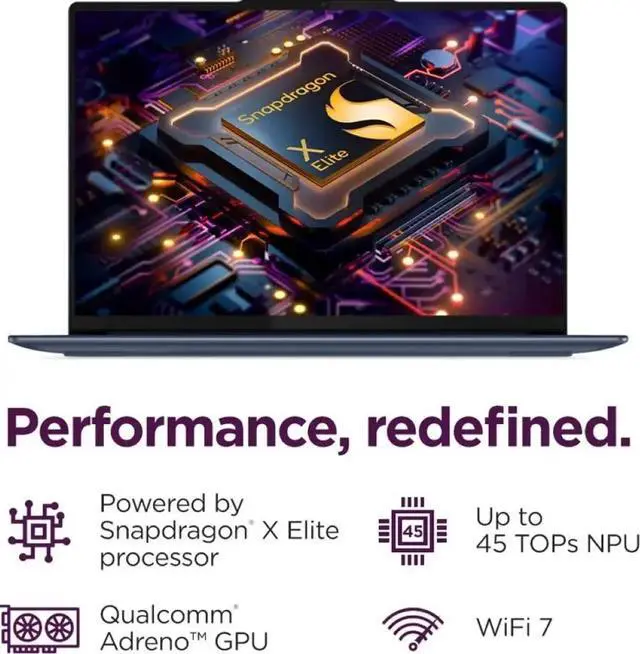 Alt view image 2 of 7 - Lenovo Yoga Slim 7X Copilot PC Laptop, 14.5" Touchscreen OLED 3K (2944 x 1840) 1000 nits 90Hz Display,  Snapdragon X Elite X1E-78-100 12-core, 16GB LPDDR5X / 512GB SSD, Backlit KB, WiFi 7, Win 11 Home