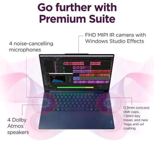 Alt view image 4 of 7 - Lenovo Yoga Slim 7X Copilot PC Laptop, 14.5" Touchscreen OLED 3K (2944 x 1840) 1000 nits 90Hz Display,  Snapdragon X Elite X1E-78-100 12-core, 16GB LPDDR5X / 512GB SSD, Backlit KB, WiFi 7, Win 11 Home