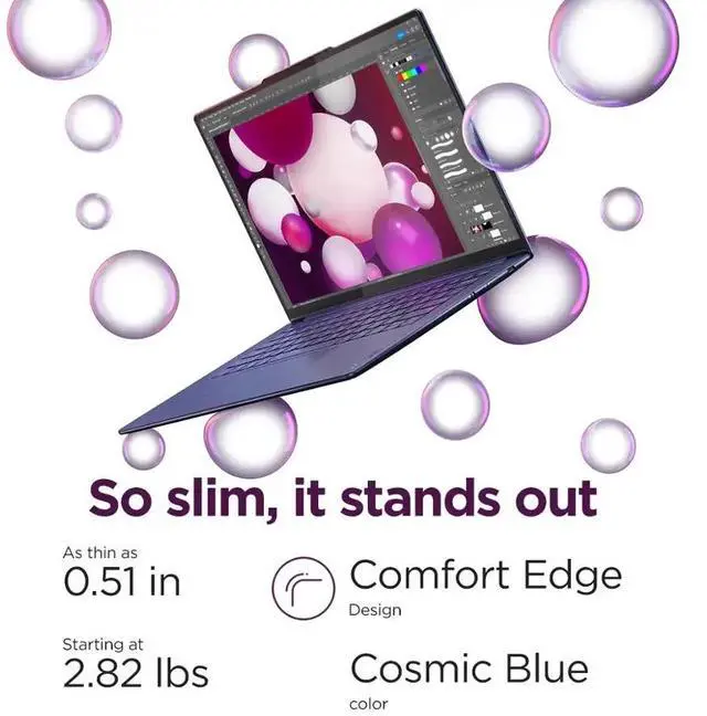 Alt view image 7 of 7 - Lenovo Yoga Slim 7X Copilot PC Laptop, 14.5" Touchscreen OLED 3K (2944 x 1840) 1000 nits 90Hz Display,  Snapdragon X Elite X1E-78-100 12-core, 16GB LPDDR5X / 512GB SSD, Backlit KB, WiFi 7, Win 11 Home