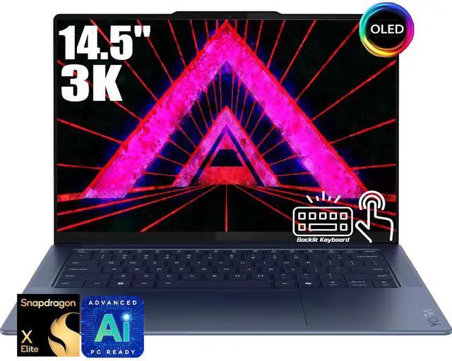 Main image of Lenovo Yoga Slim 7X Copilot PC Laptop, 14.5" Touchscreen OLED 3K (2944 x 1840) 1000 nits 90Hz Display,  Snapdragon X Elite X1E-78-100 12-core, 16GB LPDDR5X / 512GB SSD, Backlit KB, WiFi 7, Win 11 Home