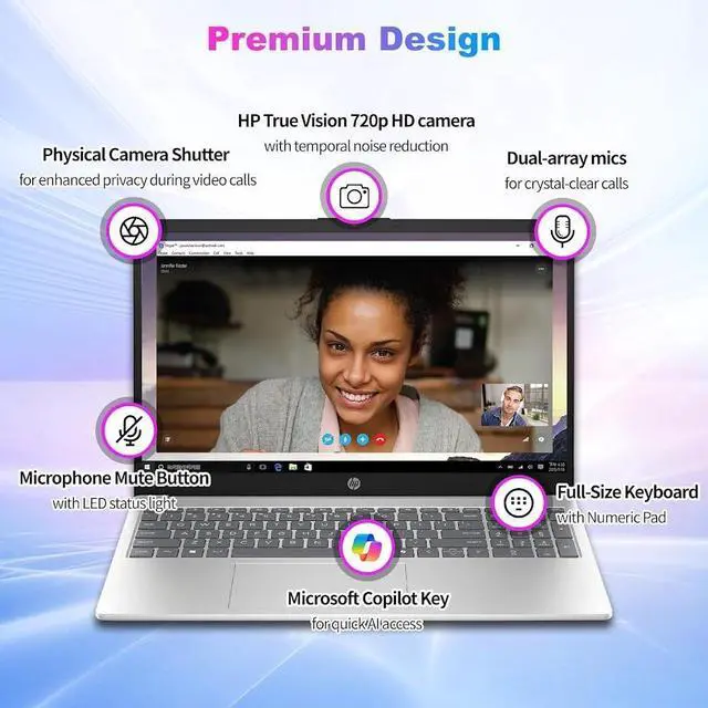 Alt view image 4 of 7 - HP Copilot PC Business Laptop, 15.6" LED FHD IPS Touchscreen 300 Nits Display, Intel 10-Core i7-1355U (Up to 5 GHz), 64GB RAM / 2TB SSD, Intel Iris Xe GPU, Wi-Fi 6, Backlit Keyboard, Win11 Home
