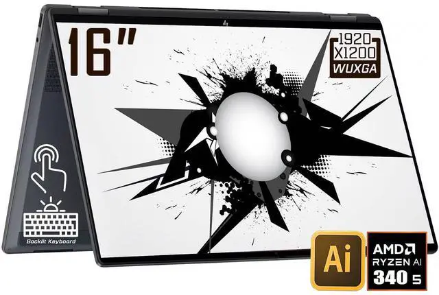 Main image of HP OmniBook X 2-in-1 Copilot PC Laptop, 16" 2K IPS Touchscreen 400 Nits Display, AMD Ryzen AI 5 340 (Beat Core i5-1335U), 16GB LPDDR5X 2TB PCIe 4.0 SSD, Wi-Fi 6E, Backlit Keyboard, Win 11 Home