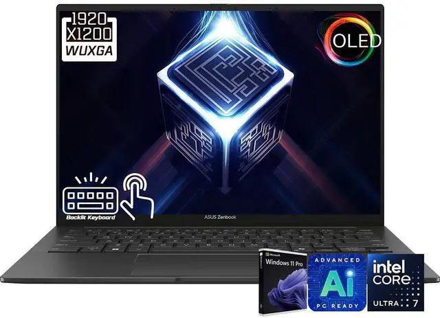 Main image of ASUS Zenbook Business Copilot PC Laptop, 14" Touchscreen OLED FHD+ (1920 x 1200) 60Hz 500nits Display,  Intel Core Ultra 7 225H, 16GB LPDDR5 / 512GB SSD, Backlit KB, WiFi 7, Thunderbolt 4, Win 11 Pro